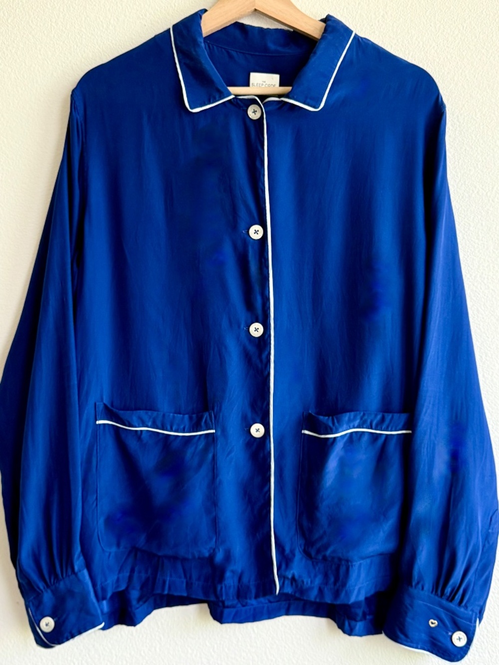 Washable Silk Pajama Set Blue White Large Loungewear Vacation The Sleep Code